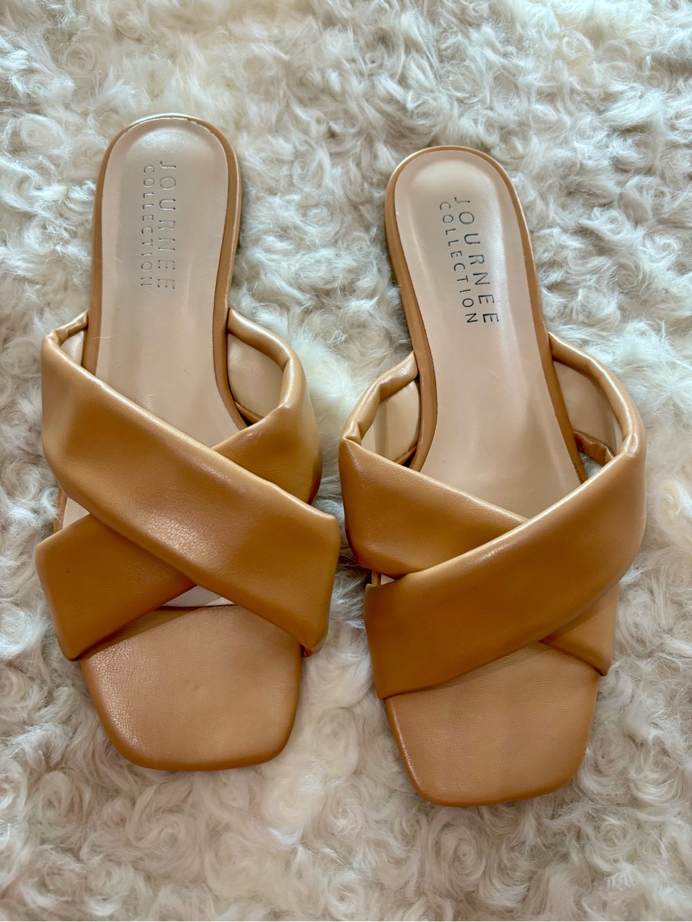 Journee Collection Tan Crisscross Slide Mules